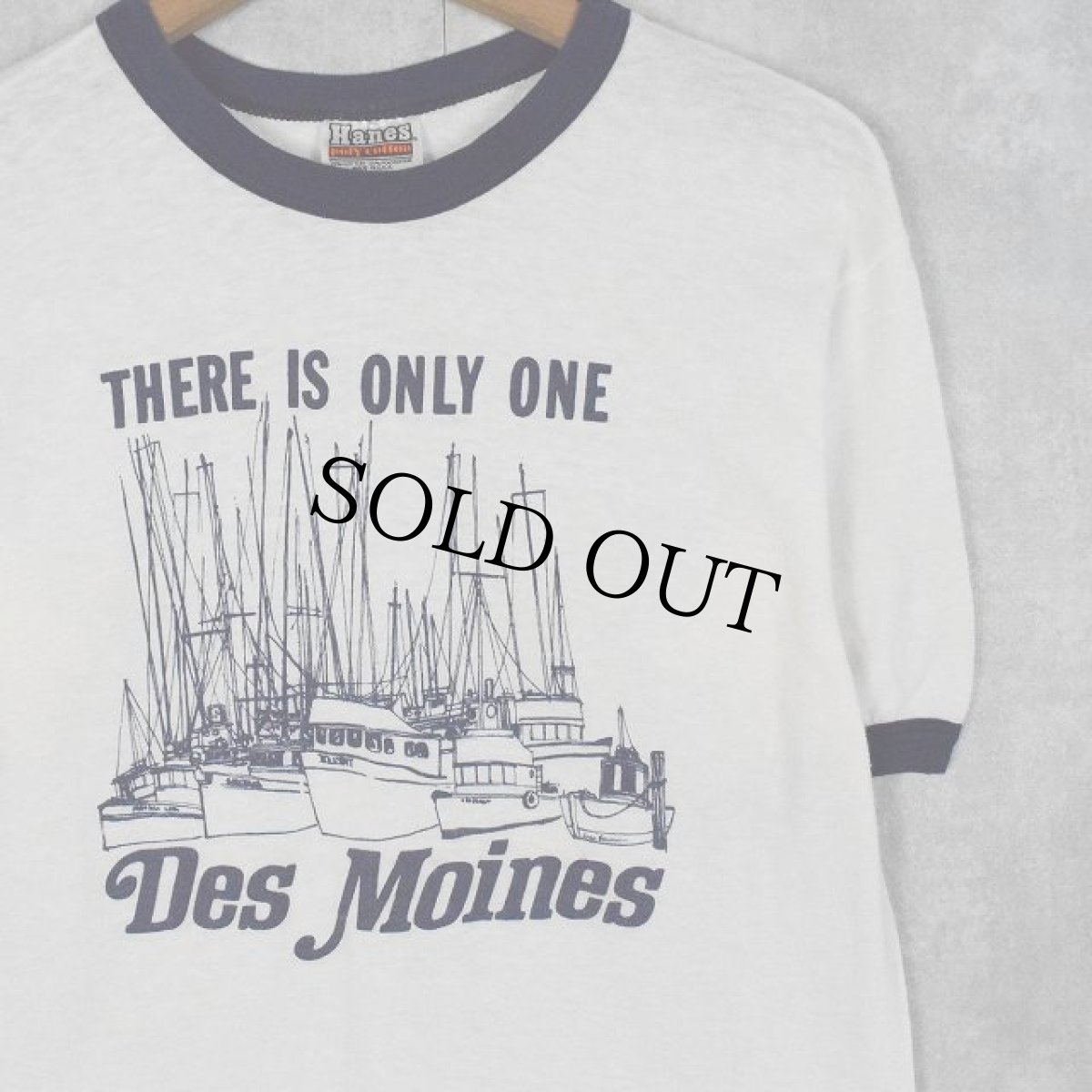 画像1: 80's USA製 "Des Moines" 船イラスト リンガーTシャツ M (1)