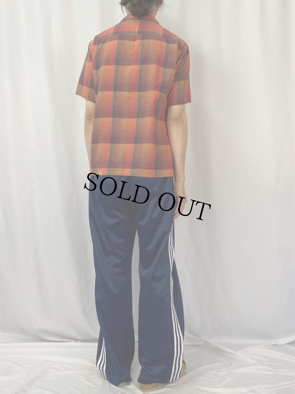 画像4: 60's オンブレーチェック柄 オープンカラーシャツ M (4)