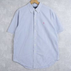 画像1: Ralph Lauren "CLASSIC FIT" ストライプ柄 コットンシアサッカーボタンダウンシャツ L (1)