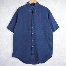 画像1: Ralph Lauren "CLASSIC FIT" ボタンダウンリネンシャツ NAVY M (1)