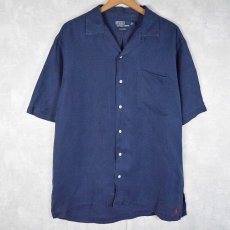 画像1: POLO Ralph Lauren "CALDWELL" リネン×シルク オープンカラーシャツ NAVY M (1)