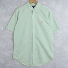 画像1: Ralph Lauren "CLASSIC FIT" ストライプ柄 シアサッカーボタンダウンシャツ L (1)