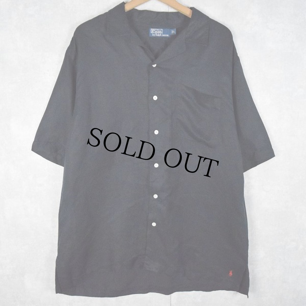 画像1: POLO Ralph Lauren リネン×シルク オープンカラーシャツ BLACK L (1)