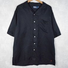 画像1: POLO Ralph Lauren リネン×シルク オープンカラーシャツ BLACK L (1)