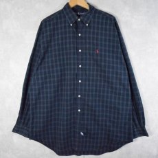 画像1: Ralph Lauren チェック柄 シアサッカーボタンダウンシャツ GREEN L (1)