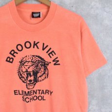 画像1: 80's USA製 "BROOKVIEW ELEMENTARY SCHOOL" タイガープリントTシャツ L (1)