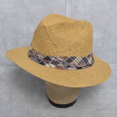 画像1: 70's KANGOL Design USA製 リボンデザイン ストロー中折れハット (1)