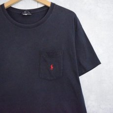 画像1: 90's POLO Ralph Lauren USA製 ロゴ刺繍 ポケットTシャツ BLACK S (1)