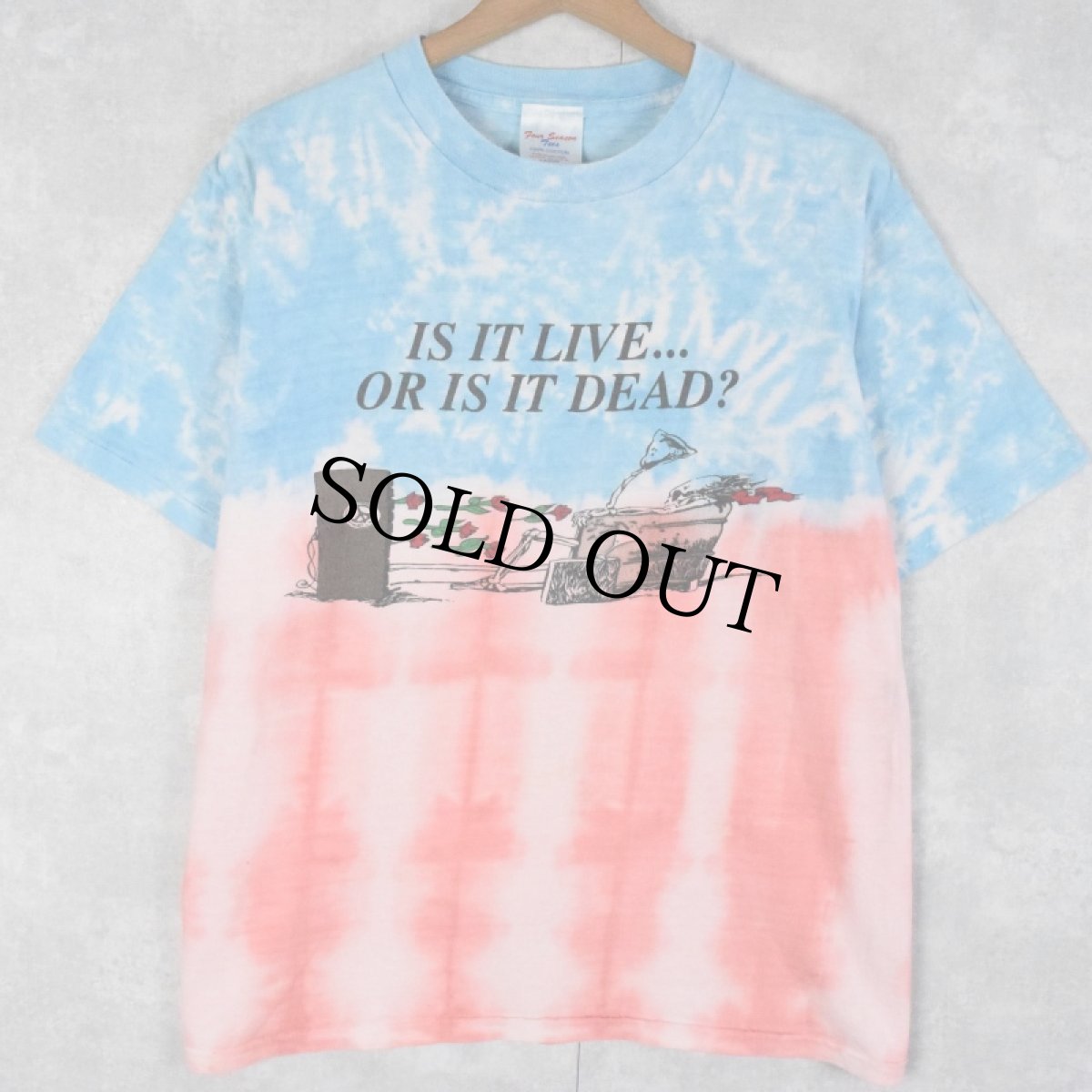 画像1: 90's GRATEFUL DEAD USA製 "IS IT LIVE... OR IS IT DEAD ?" パロディプリント ロックバンド タイダイTシャツ L (1)