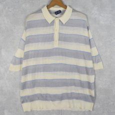 画像1: Guy de Berac FRANCE製 ボーダー柄ニットポロシャツ XL (1)