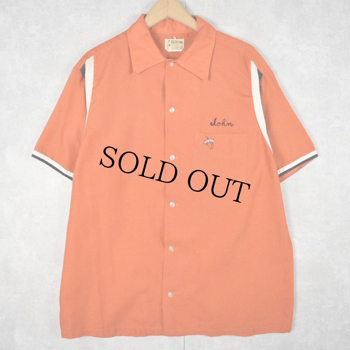 画像2: 60's Hilton USA製 ニット切り替え フロッキープリントボーリングシャツ L (2)