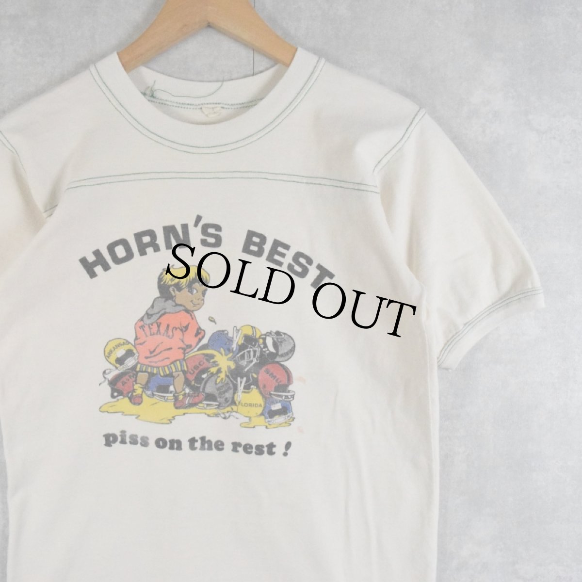 画像1: 80's "HORN'S BEST" パロディプリント フットボールTシャツ S (1)