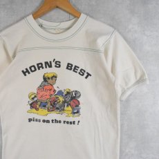 画像1: 80's "HORN'S BEST" パロディプリント フットボールTシャツ S (1)