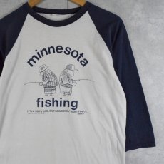 画像1: 80's Guindon "minnesota fishing" シュールプリント ラグランTシャツ (1)