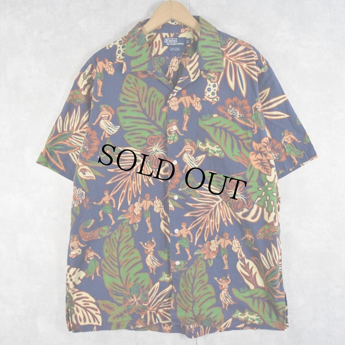 画像1: POLO Ralph Lauren "CLAYTON" オールオーバーパターン コットンアロハシャツ L (1)