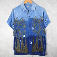 画像1: KAPITAL ヤシの木刺繍 インディゴ レーヨンオープンカラーシャツ S (1)