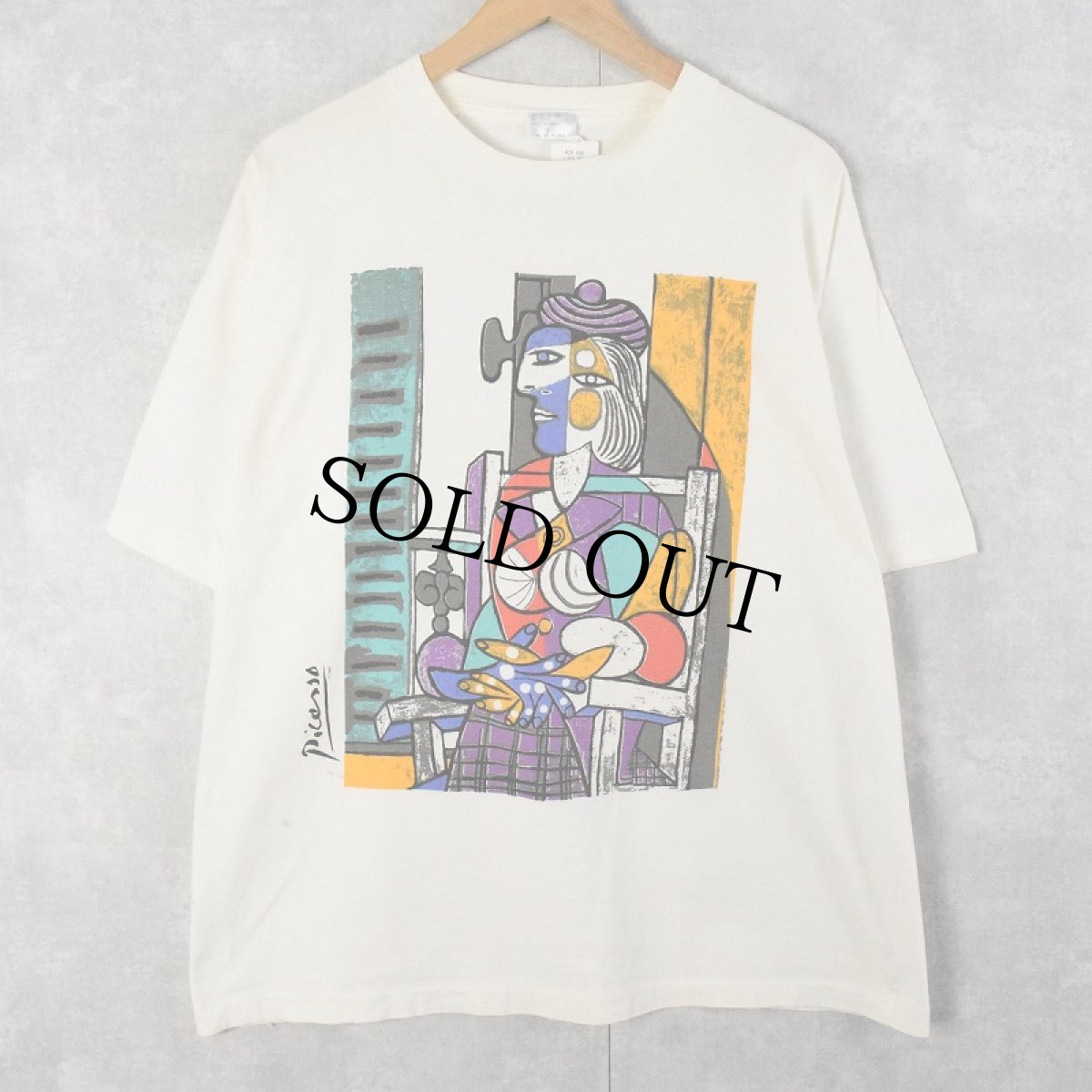 画像1: 80's Pablo Picasso "窓辺に座る女" アートプリントTシャツ XL (1)
