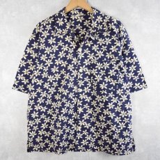 画像1: 花柄 シアサッカーオープンカラーシャツ NAVY (1)