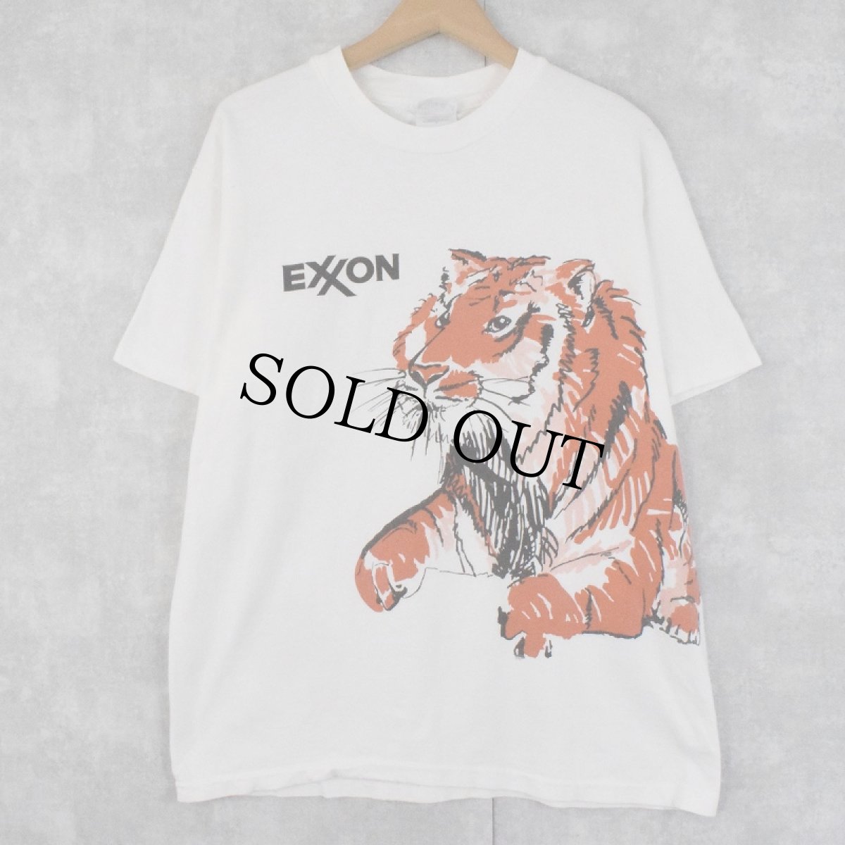 画像1: 90's ExxonMobil USA製 虎 巻プリント 企業Tシャツ L (1)