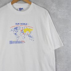 画像1: 90's USA製 "OUR WORLD" 世界地図プリントTシャツ XL (1)