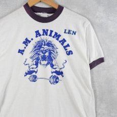 画像1: 80's "A.M. ANIMALS" ライオンプリントリンガーTシャツ (1)