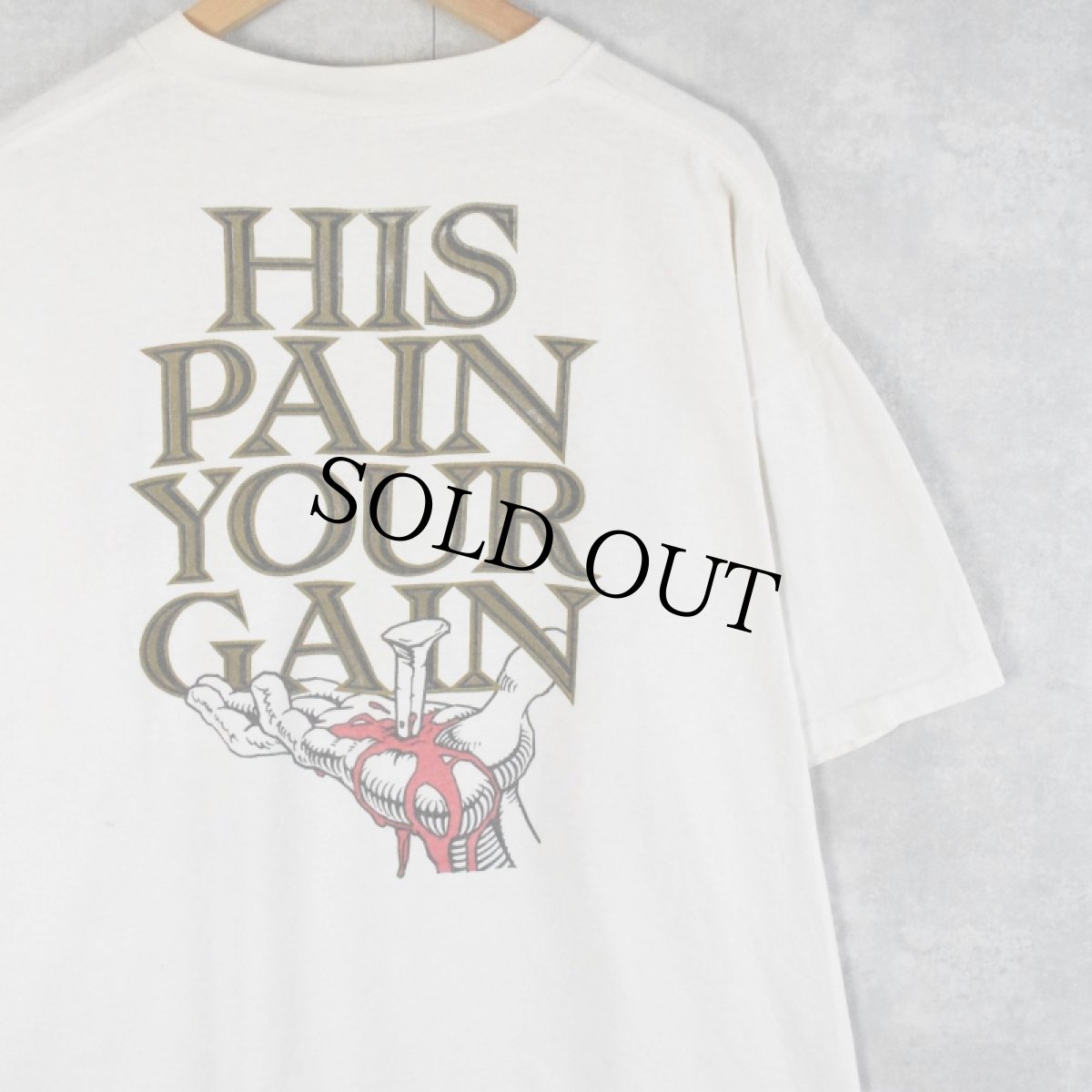 画像1: 90's LORD'S GYM "HIS PAIN YOUR GAIN" ジーザスプリントTシャツ (1)