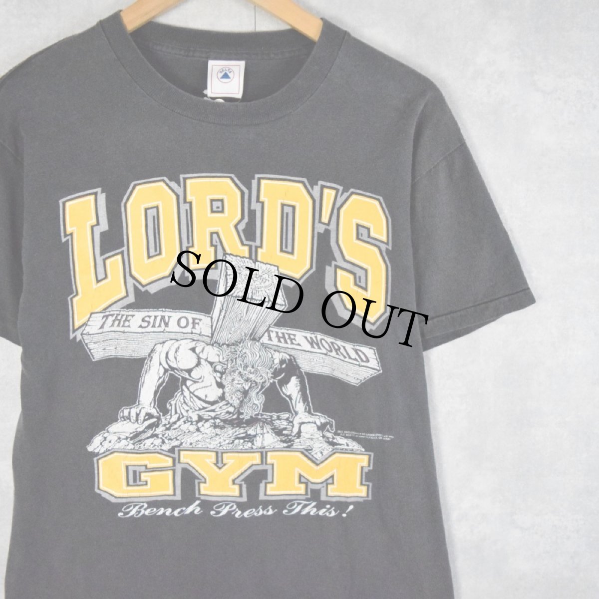 画像1: 90's LORD'S GYM "HIS PAIN YOUR GAIN" ジーザスプリントTシャツ BLACK M (1)