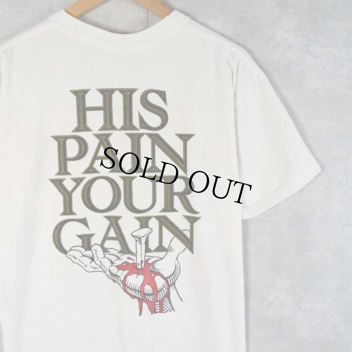 画像2: 90's LORD'S GYM USA製 "HIS PAIN YOUR GAIN" ジーザスプリントTシャツ L (2)