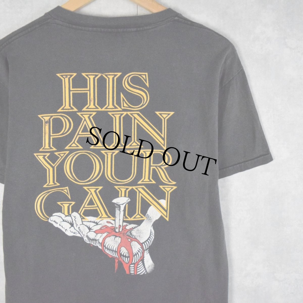 画像2: 90's LORD'S GYM "HIS PAIN YOUR GAIN" ジーザスプリントTシャツ BLACK M (2)