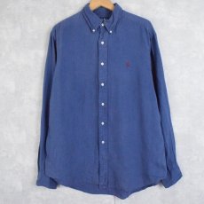 画像1: Ralph Lauren ロゴ刺繍 リネンボタンダウンシャツ L (1)