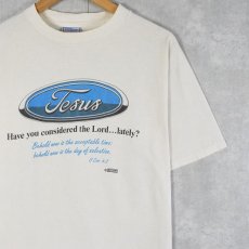 画像1: 90's USA製 "JESUS" 自動車メーカーパロディプリントTシャツ L (1)
