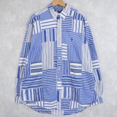 画像1: Ralph Lauren "CLASSIC FIT" パッチワーク コットンボタンダウンシャツ XL (1)