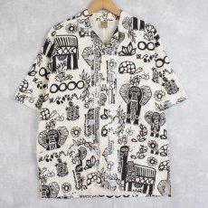 画像1: IMAGE 民族柄 刺繍デザイン コットンオープンカラーシャツ L (1)