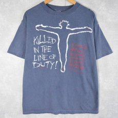 画像1: 90's USA製 後染め "KILL IN THE LINE OF DUTY!" ジーザスプリントTシャツ L (1)