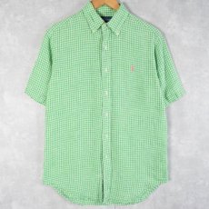 画像1: Ralph Lauren "CLASSIC FIT" ギンガムチェック柄 リネンボタンダウンシャツ S (1)