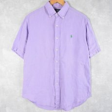 画像1: Ralph Lauren "CLASSIC FIT" ロゴ刺繍 リネンボタンダウンシャツ M (1)