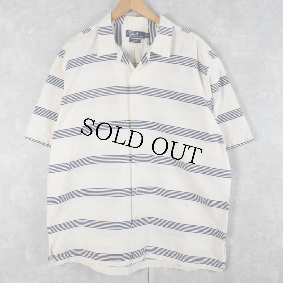 画像1: 90's POLO Ralph Lauren "CALDWELL" ボーダー柄 コットンオープンカラーシャツ XL (1)