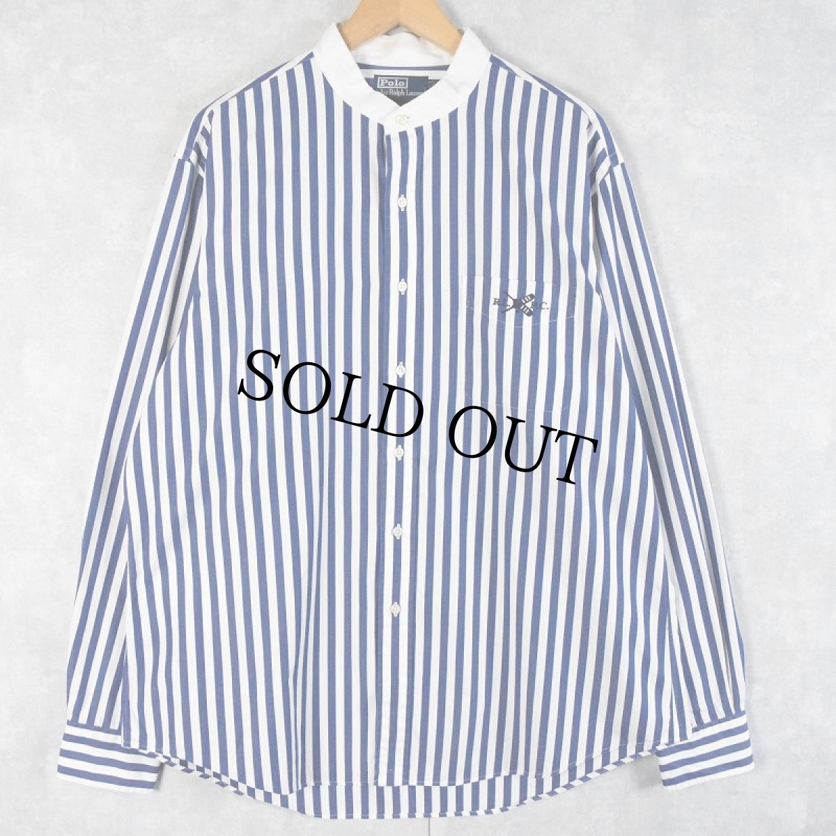 画像1: POLO Ralph Lauren "RHODES CUSTOM FIT" ストライプ柄 コットンスタンドカラーシャツ XL (1)