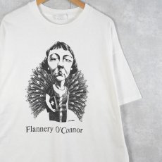 画像1: 90's LARGELY LITERARY USA製 "Flannery O'Connor" 作家 イラストプリントTシャツ XL (1)
