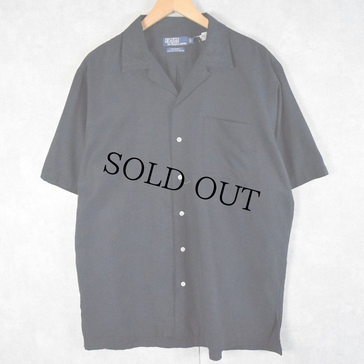 画像1: 90's POLO Ralph Lauren "CALDWELL" シルク×コットン オープンカラーシャツ BLACK L (1)