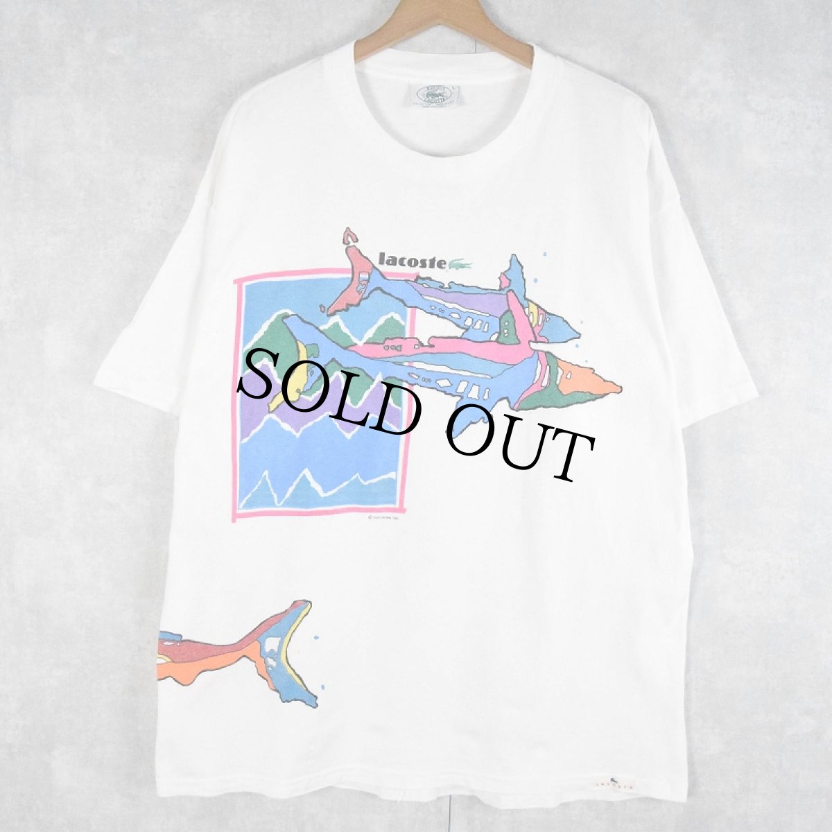 画像1: 90's IZOD LACOSTE USA製 魚 巻きプリントTシャツ L (1)