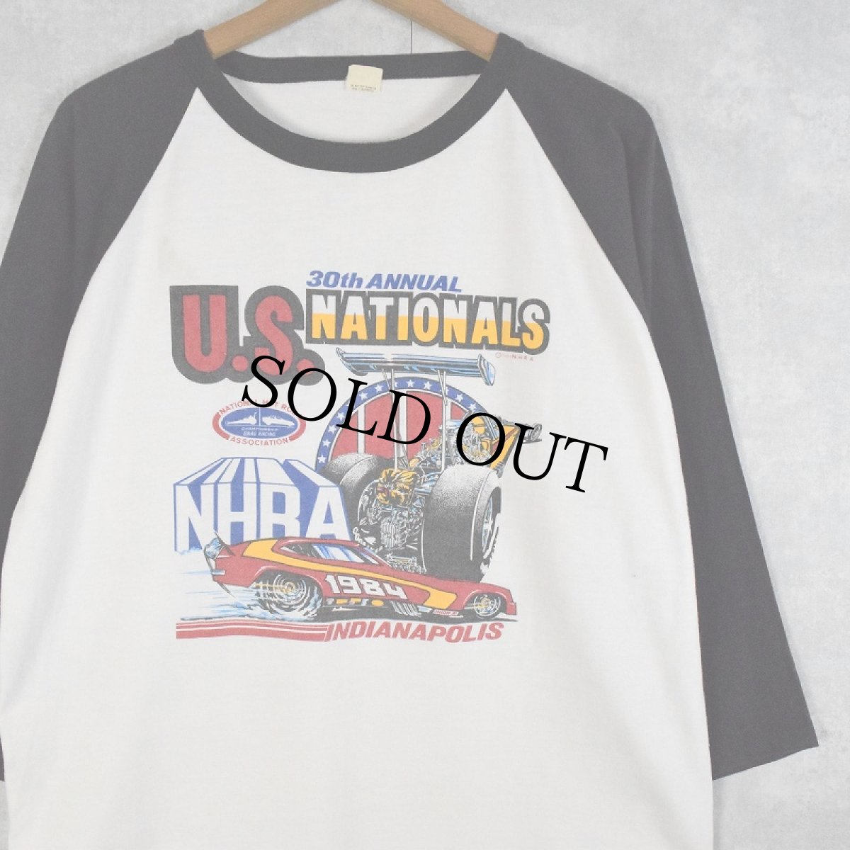 画像1: 80's USA製 "U.S.NATIONALS" ドラッグレースイベント ラグランTシャツ XL (1)