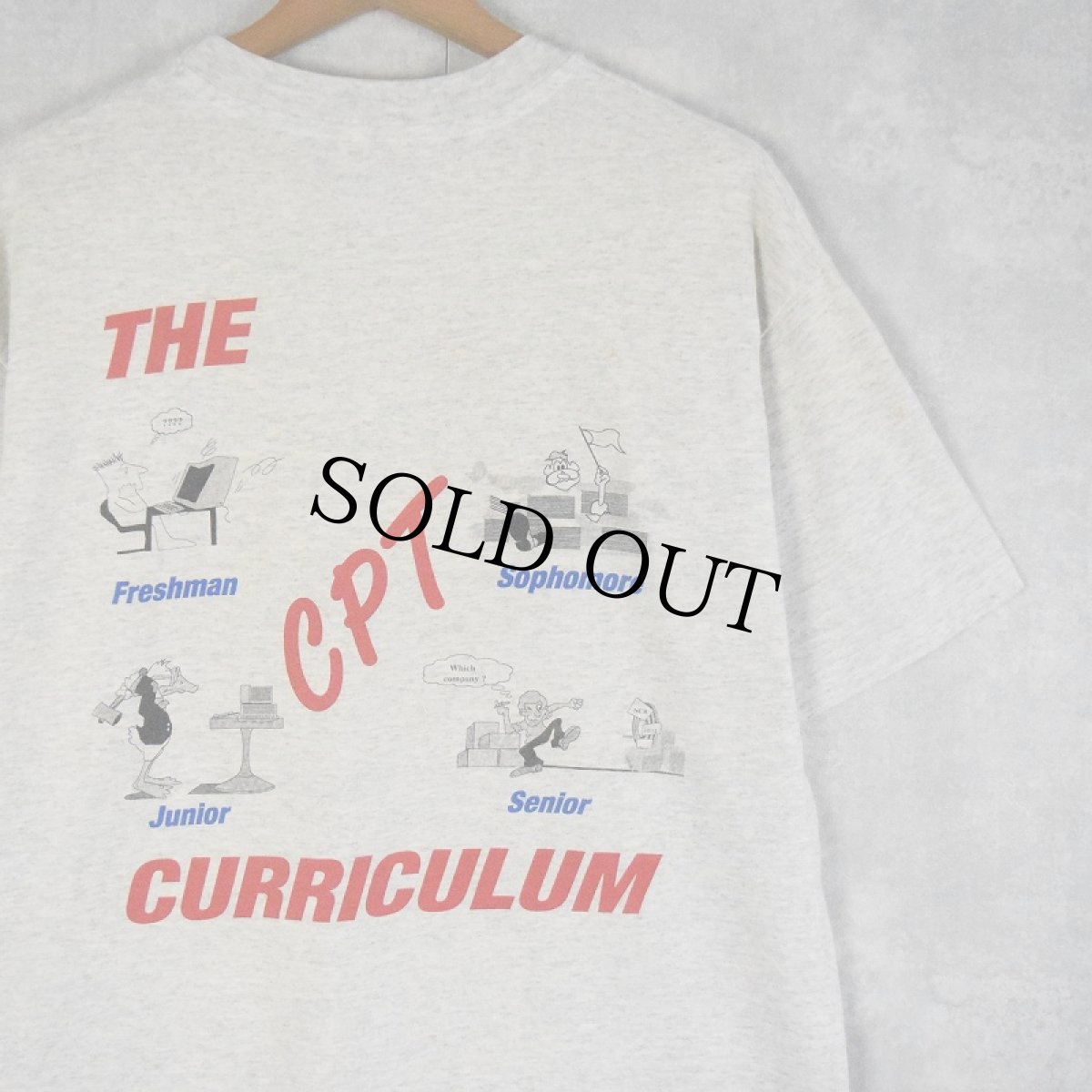 画像1: 90's USA製 "THE CPT Dad CURRICULUM" イラストプリントTシャツ L (1)