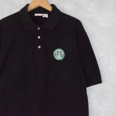 画像1: STARBUCKS COFFEE ロゴ刺繍 ポロシャツ BLACK L (1)