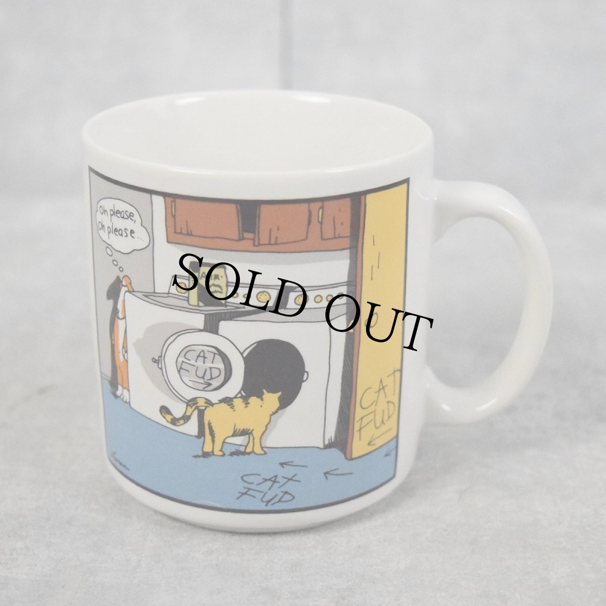 画像1: 【SALE】 80's THE FAR SIDE Taiwan製 "CAT FUD" シュールイラスト マグカップ (1)