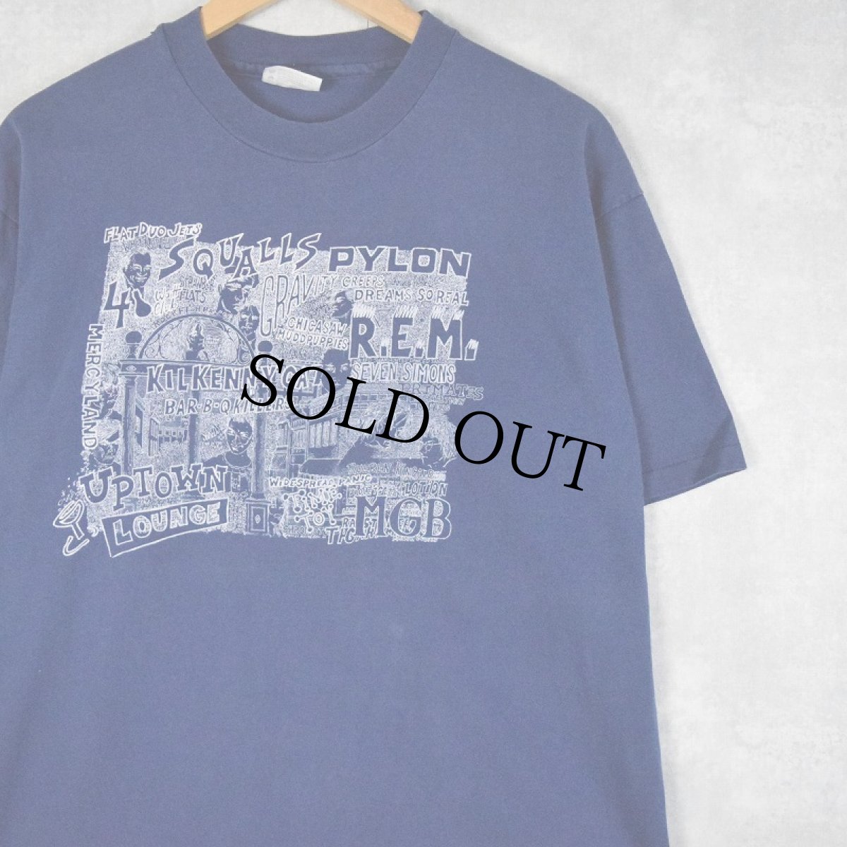 画像1: 90's "FLAT DUO JETS, R.E.M, PYLON..." アーティストイラストプリントTシャツ XL (1)