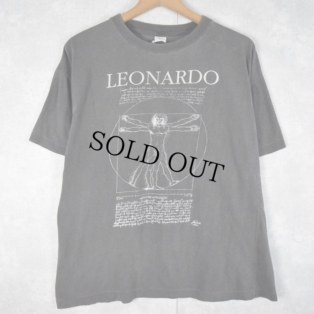 画像1: 80's〜 LEONARD DE VINCI ウィトルウィウス的人体図 アートプリントTシャツ L (1)