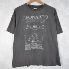 画像1: 80's〜 LEONARD DE VINCI ウィトルウィウス的人体図 アートプリントTシャツ L (1)