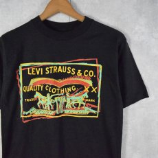 画像1: 80's Levi's USA製 ラスタカラー ロゴプリントTシャツ BLACK S (1)