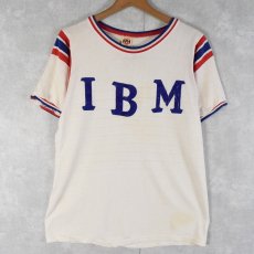 画像1: 60's MASON USA製 "IBM" フロッキープリント レーヨンTシャツ L (1)